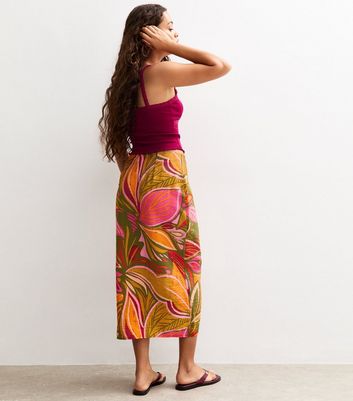 Petite Pink Leaf Print Sarong Skirt