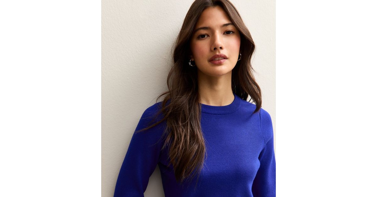Bright Blue Ribbed Knit Crew Neck Jumper | New Look