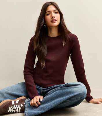 Dark Purple Ribbed Knit Crew Neck Jumper