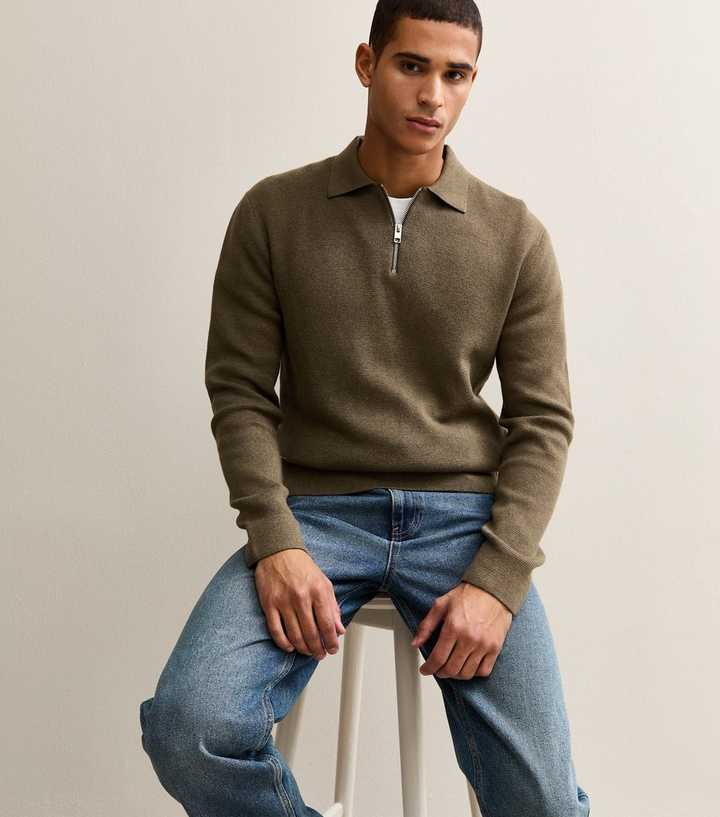 Jack and Jones Light Brown Quarter Zip Collared Jumper