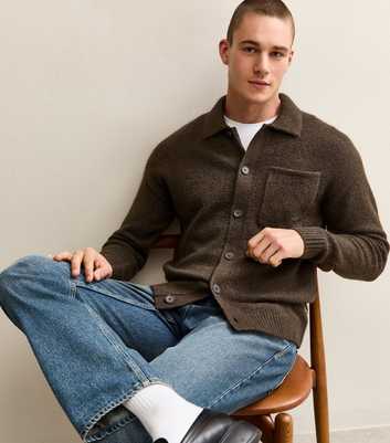 Jack & Jones Brown Oversized Knit Button Cardigan