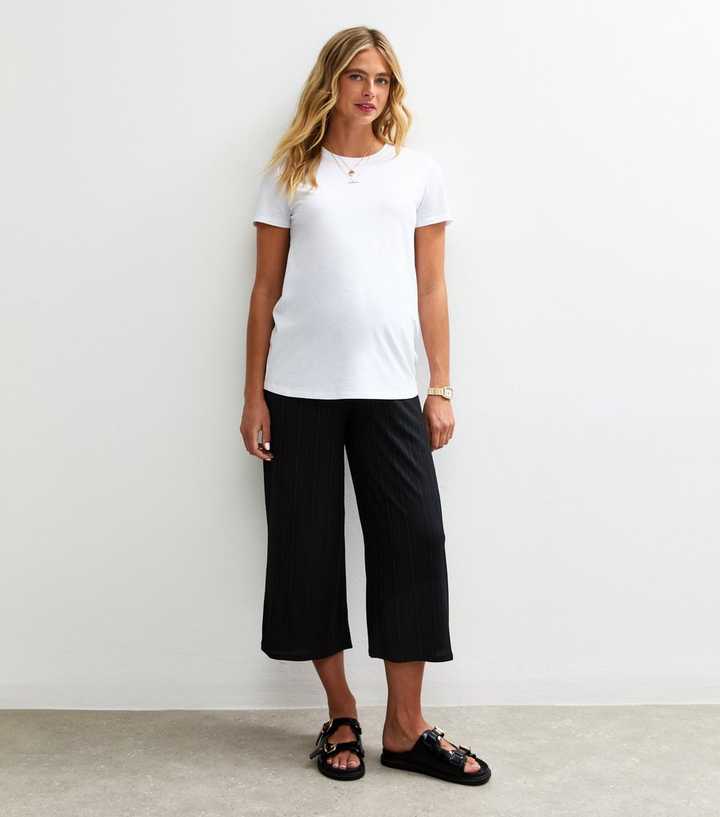 Maternity Black Ribbed Cropped Trousers