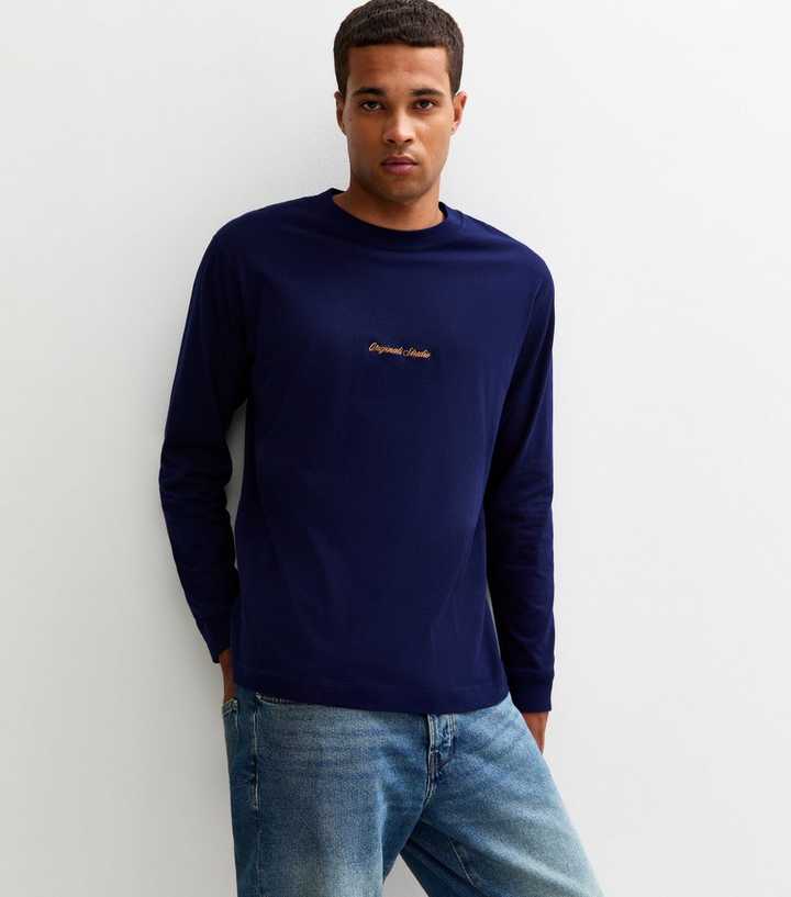 Jack & Jones Navy Logo Long Sleeve Crew Neck Top
