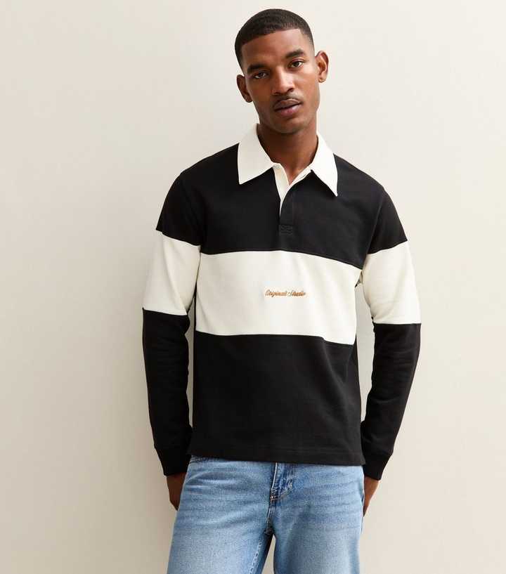 Jack & Jones Black Stripe Long Sleeve Polo Top