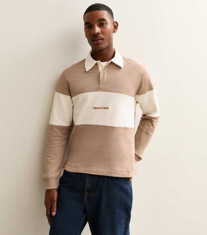Jack & Jones Light Brown Stripe Long Sleeve Polo Top