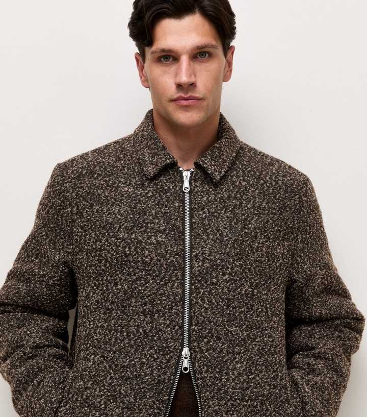 Jack & Jones Dark Brown Textured Zip Up Jacket