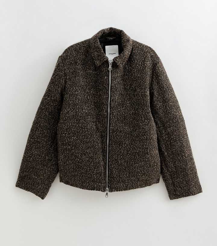 Jack & Jones Dark Brown Textured Zip Up Jacket