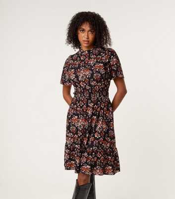 Blue Vanilla Black Floral Print High Neck Mini Dress