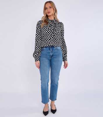 Gini London Black Spot Print Tie Collar Blouse