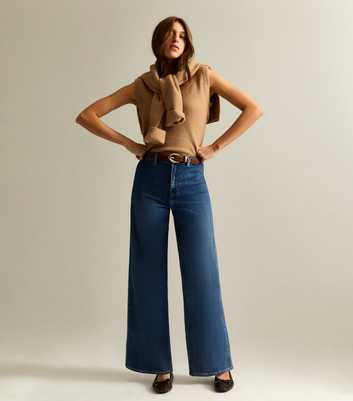 Blue High Waist Stretch Denim Wide Leg Jeans