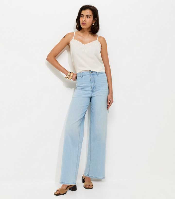 Light Blue High Waist Stretch Denim Wide Leg Jeans