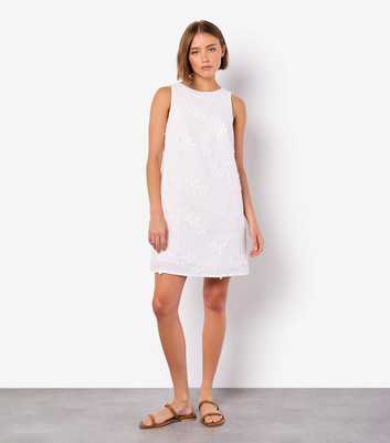 Apricot White Floral Embroidered Mini Dress
