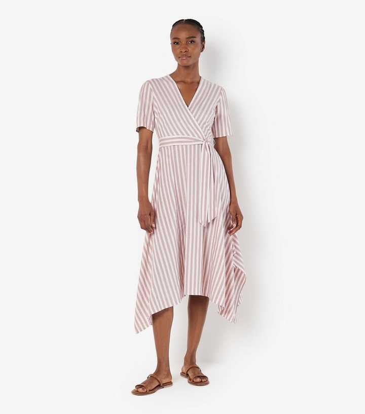 Apricot Pink Striped Midi Wrap Dress New Look