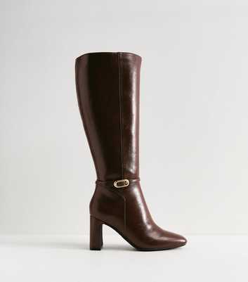 Dark Brown Faux Leather Knee High Boots