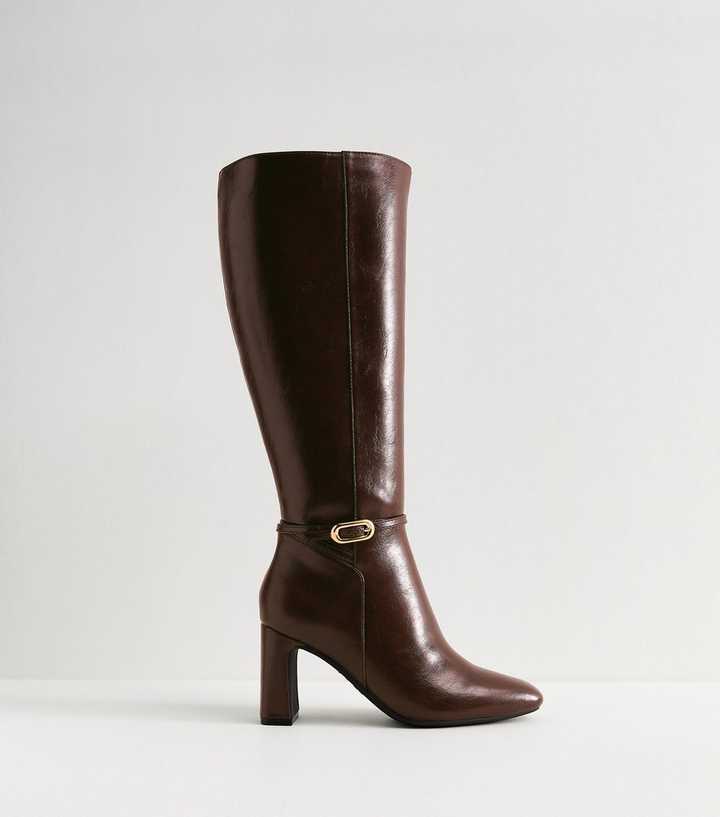 Dark Brown Faux Leather Knee High Boots