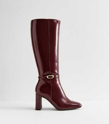Dark Burgundy Faux Leather Knee High Boots