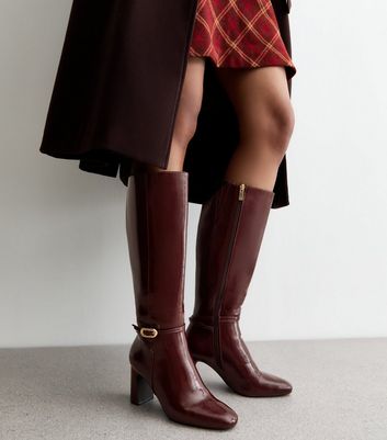 Dark Burgundy Faux Leather Knee High Boots New Look