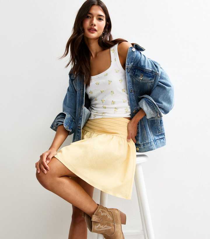 Yellow Linen Look Mini Skirt