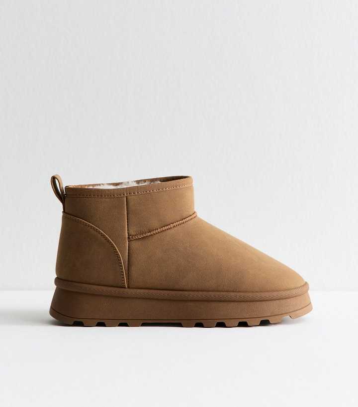 Tan Faux Suede Lined Ankle Boots