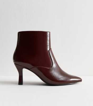 Wide Fit Dark Burgundy Faux Leather Pointed Toe Stiletto Heel Ankle Boots