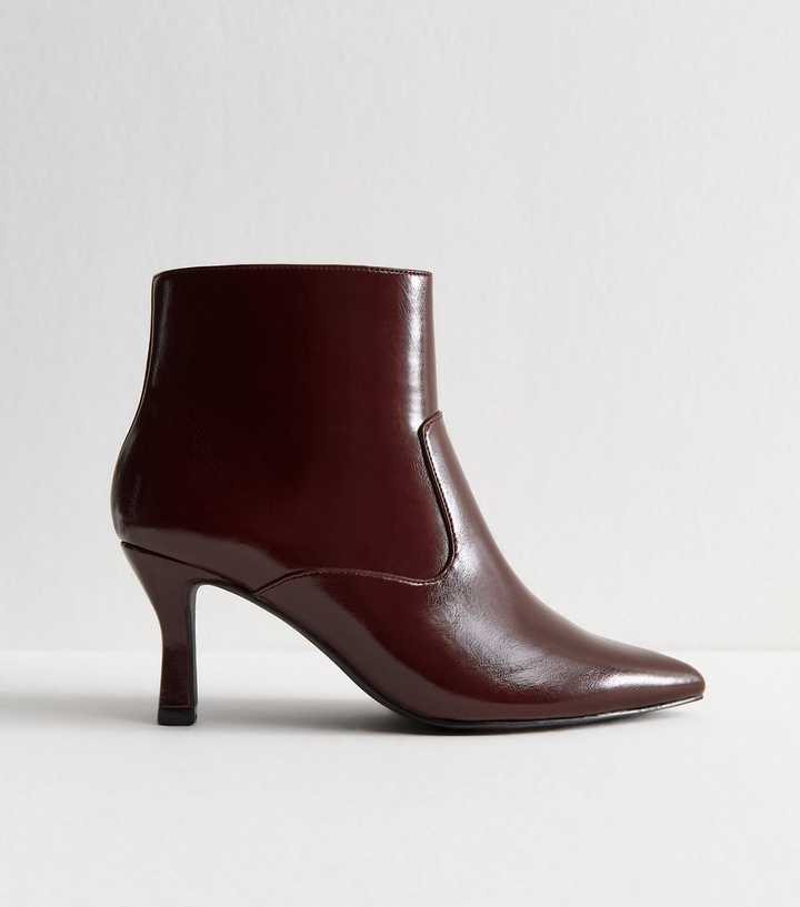 Wide Fit Dark Burgundy Faux Leather Pointed Toe Stiletto Heel Ankle Boots