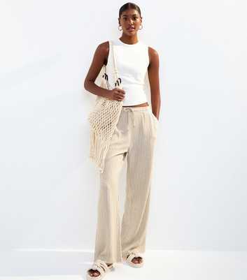 Stone Stripe Linen Look Wide Leg Trousers