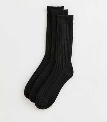 Mens Pack of 3 Fluffy Black Ribbed Socks