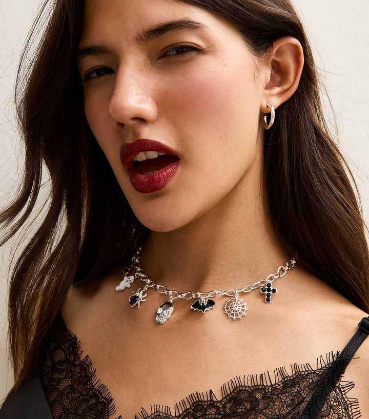 Silver Tone Halloween Charm Necklace