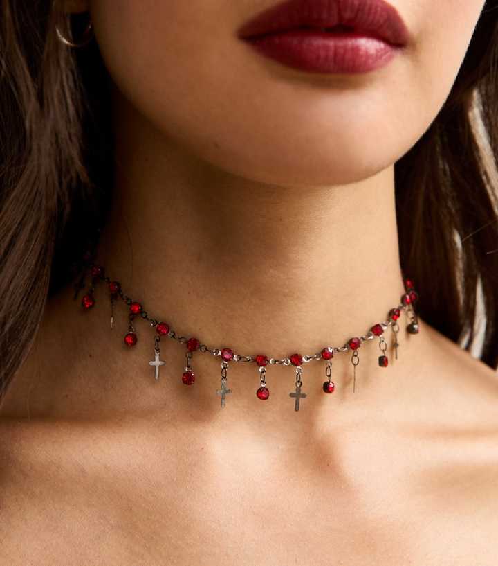 Gunmetal Cross Charm Choker Necklace