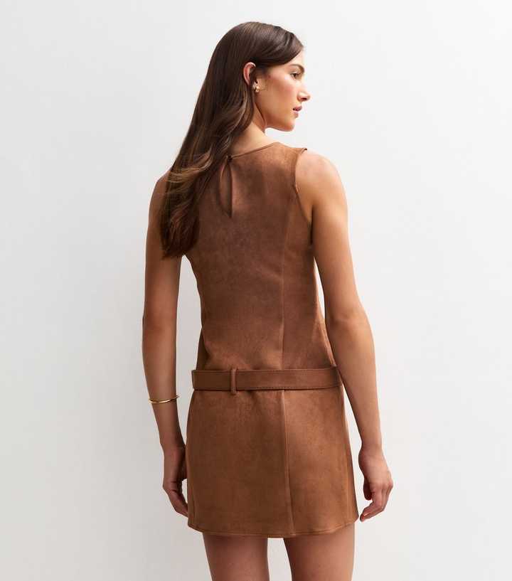 Tan Faux Suede Belted Mini Dress | New Look
