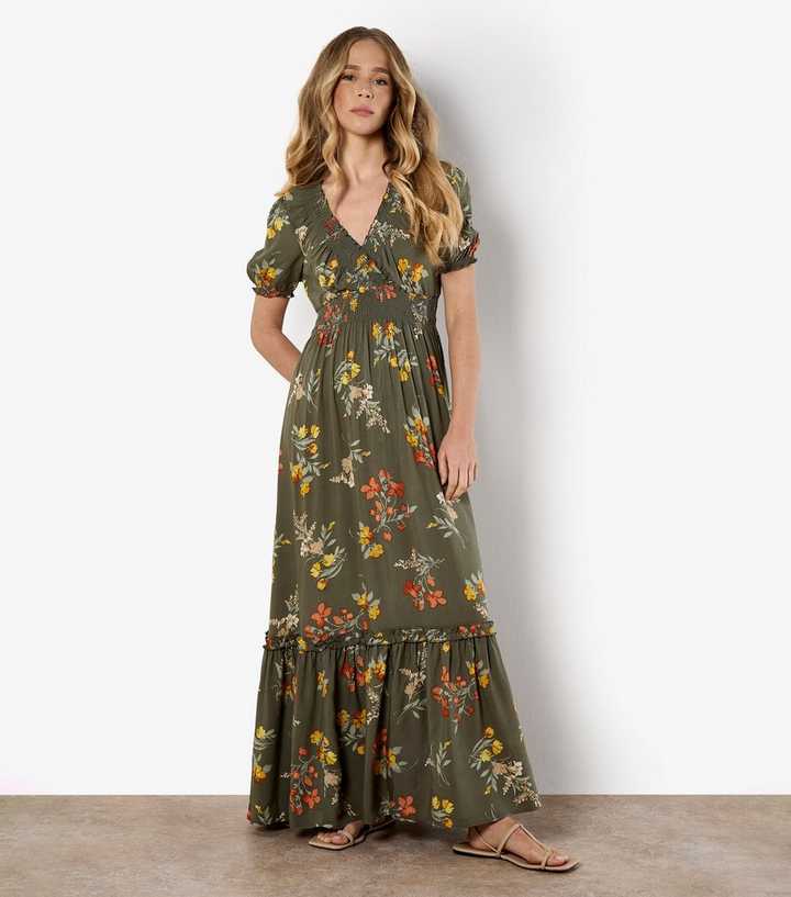maxi dress three quarter sleeves Print Three Quarter Puff Sleeve Maxi Dress Purple