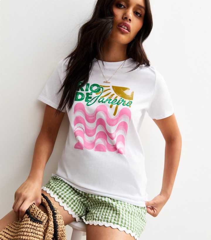 White Rio De Janeiro Slogan Print T-Shirt