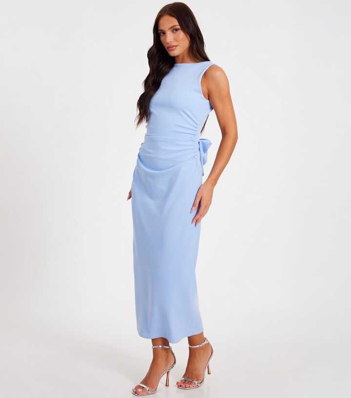 Quiz Blue Scuba Crepe Bow Back Midi Dress | New Look