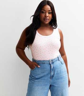 Curves White Floral Print Scoop Neck Vest Top