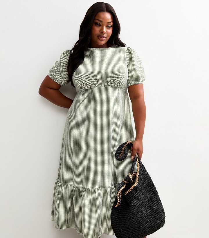 Curves Green Gingham Midi Dress