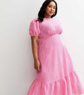 Curves Pink Gingham Midi Dress