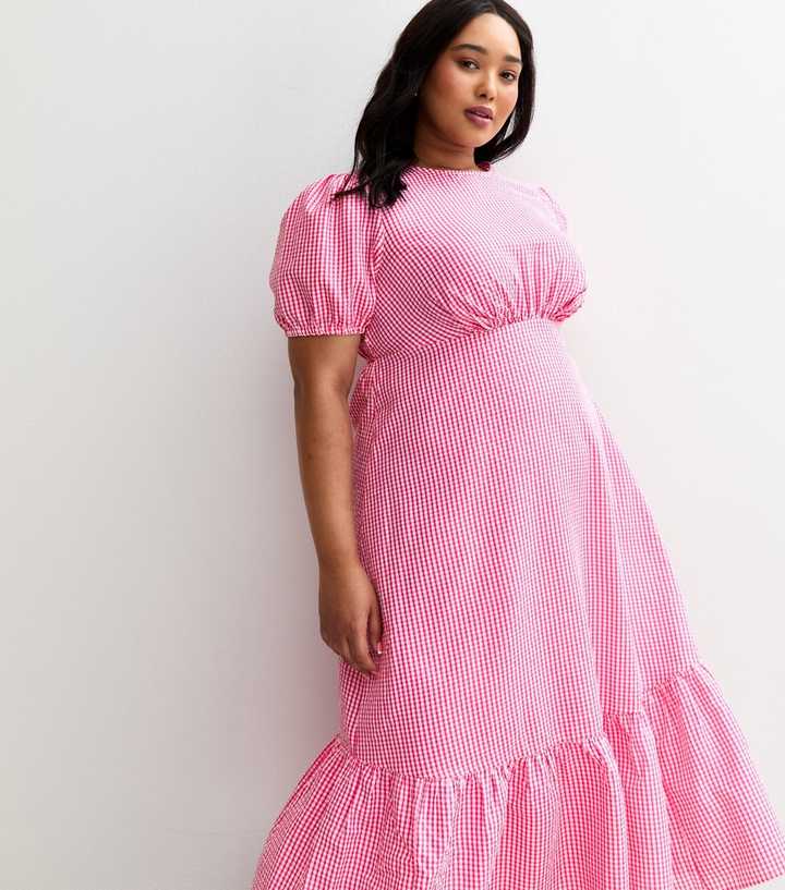 Curves Pink Gingham Midi Dress