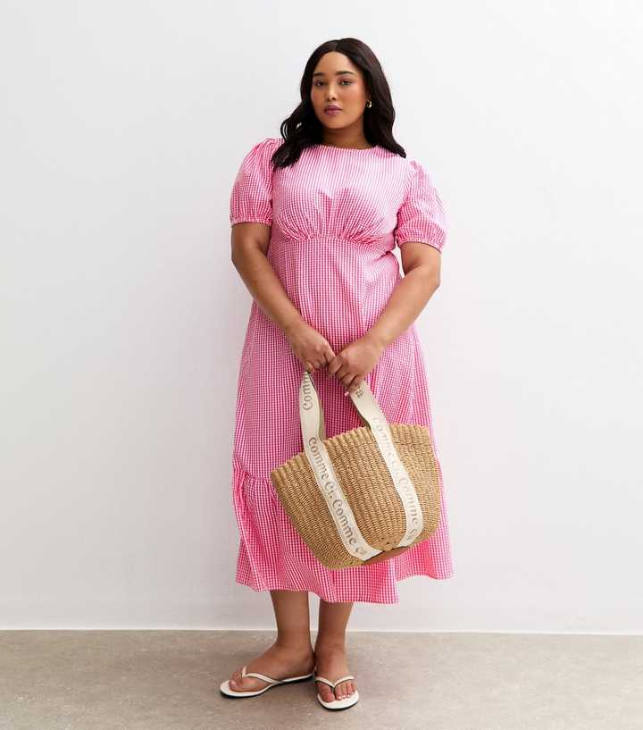 Curves Pink Gingham Midi Dress | New Look