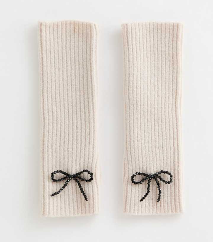 Cream Bow Embellished Arm Warmers