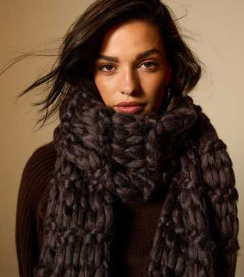 Brown Chunky Oversized Knit Scarf