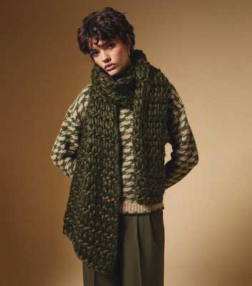 Khaki Chunky Oversized Knit Scarf
