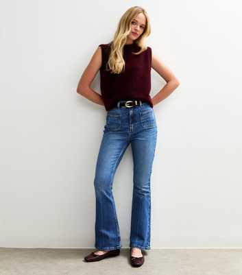 Blue Patch Pocket Flared Denim Jeans