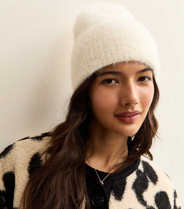 Cream Fluffy Knit Beanie