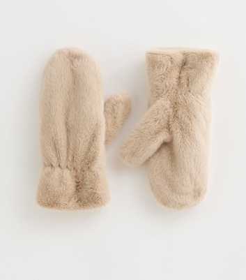 Cream Faux Fur Mittens