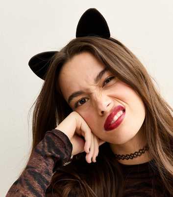 Black Halloween Velvet Cat Ears Headband