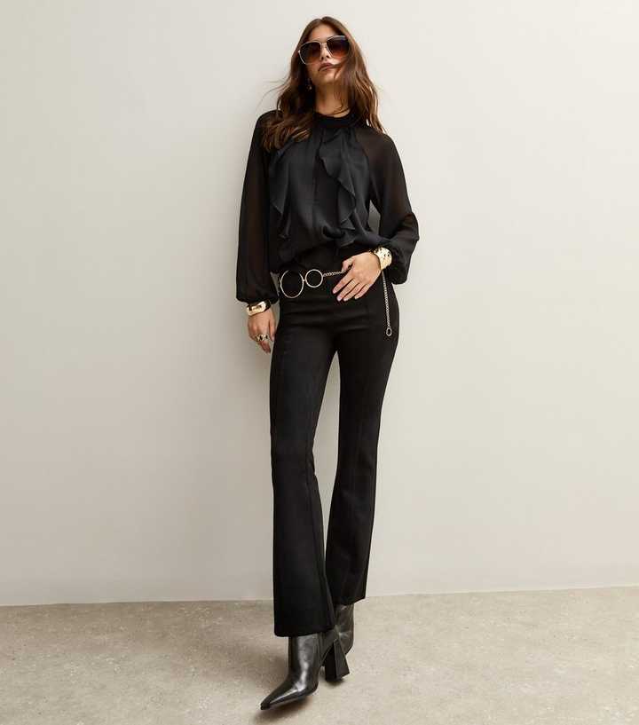 Black Faux Suede Flared Trousers