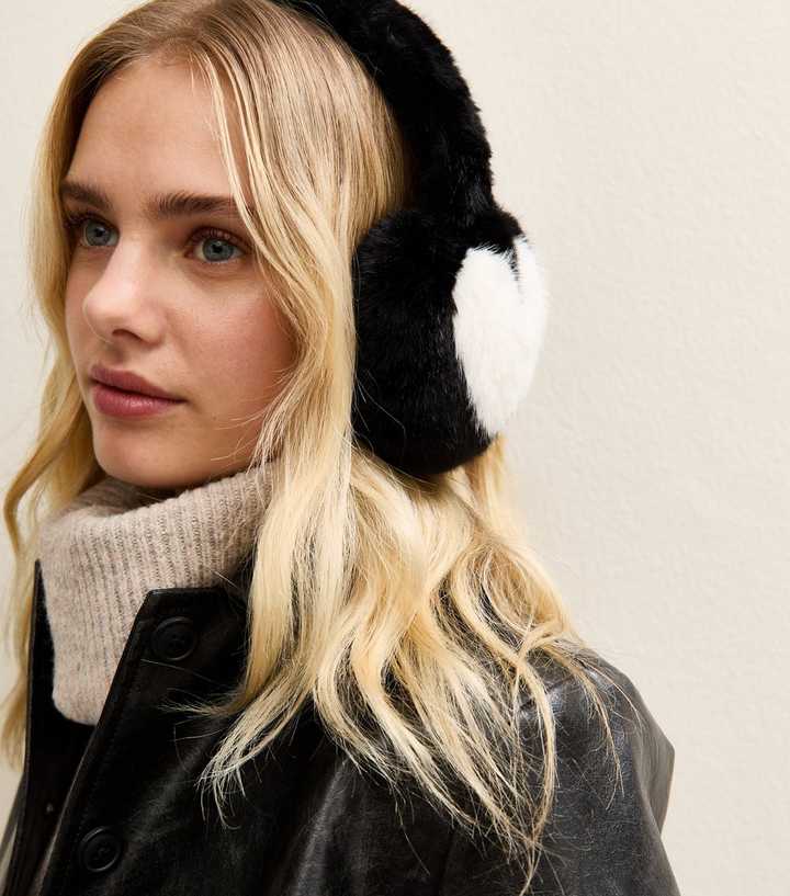 Black Faux Fur Heart Earmuff