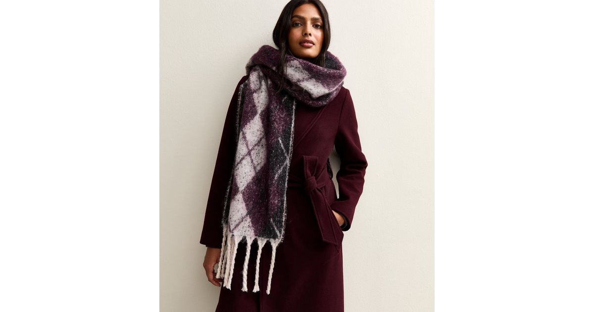 Burgundy Argyle Check Scarf New Look