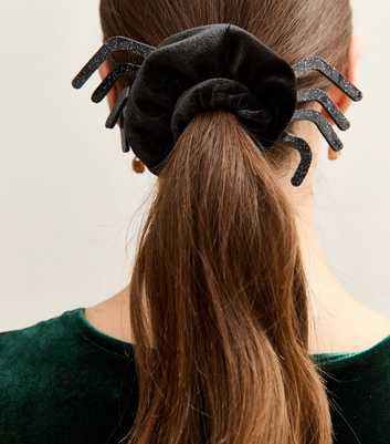 Black Halloween Velvet Spider Scrunchie