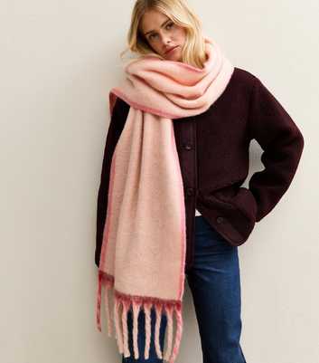Pink Heavyweight Contrast Border Brushed Scarf